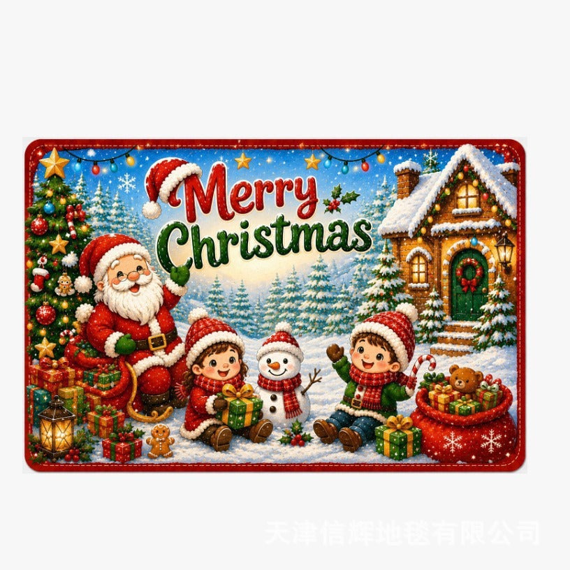 Xmas Door Mat with Santa in His Sleigh | Merry Christmas Welcome Rug in Two Sizes | Festive Holiday Porch Decor