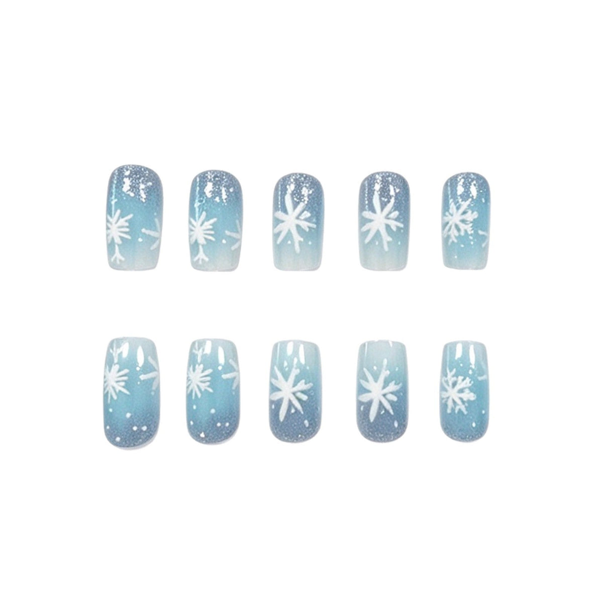 Frosted Snowflake Christmas Nails in Icy Blue | Press-On Set with Adhesive Tabs and File | Break-Resistant Gel Formula