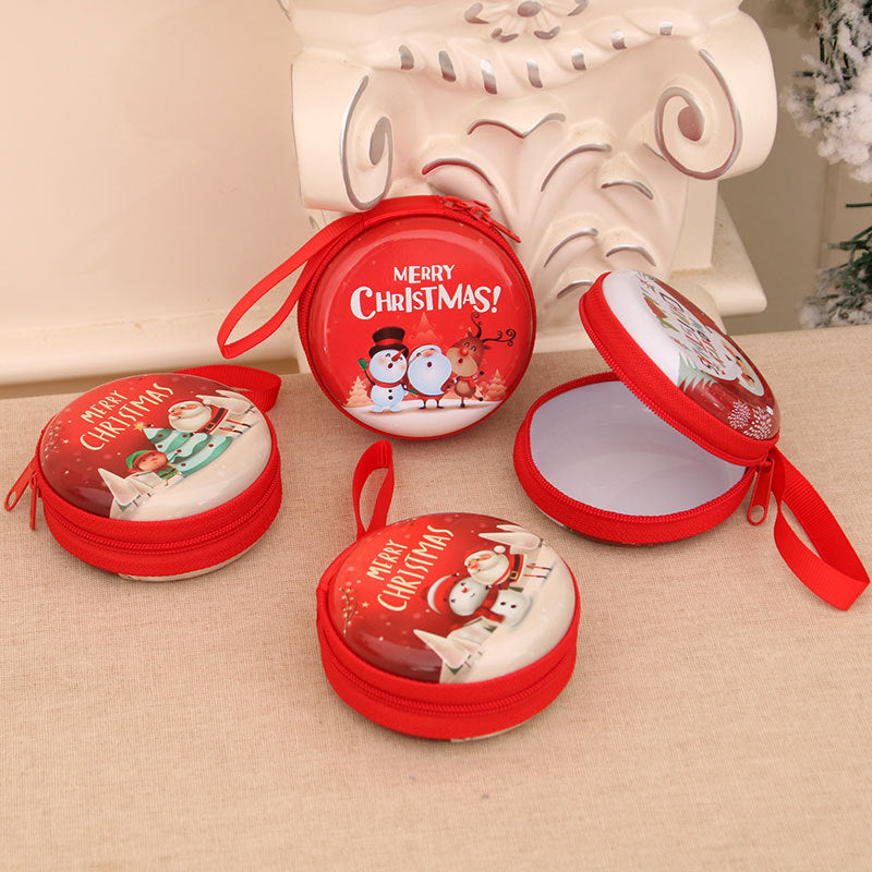 Festive Coin Purse with a Christmas Snowman and Santa Print | Zip-Top Pouch with a Wrist Strap | Hangs on the Tree, 4 Designs