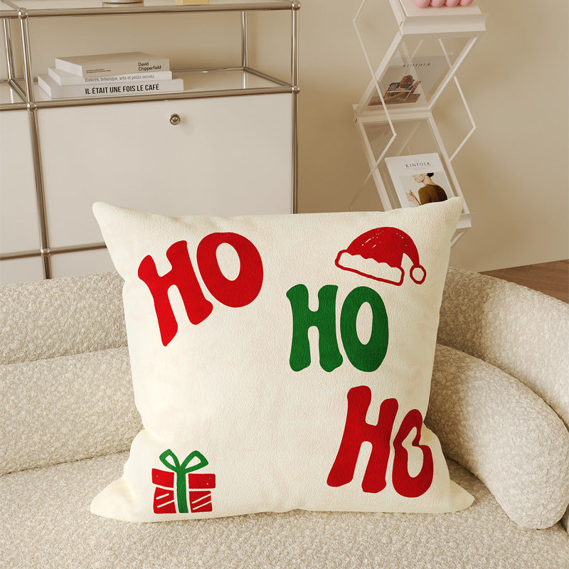 Cotton Linen Pillow Cover for Christmas Living Room Decor | Merry Script with Holly Print | Hidden Zipper, Four Designs, Three Sizes