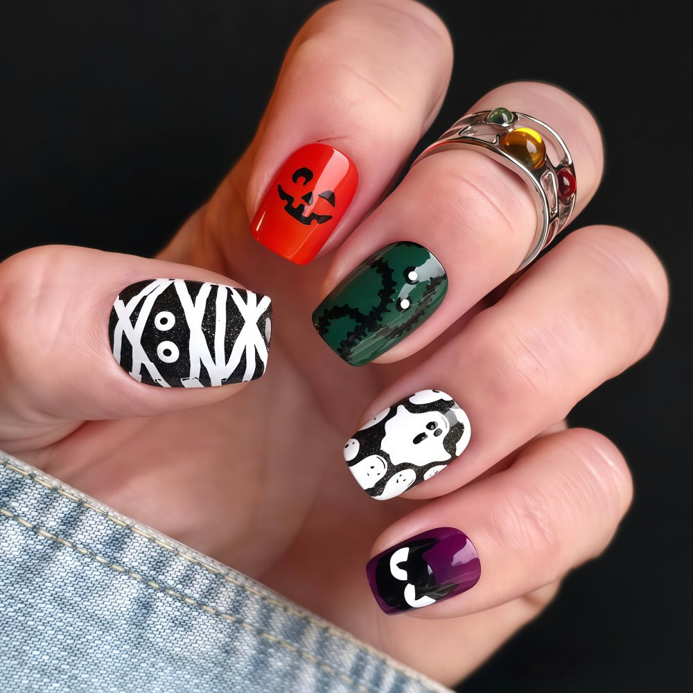 Halloween Press-On Nails | Available in White, Transparent | Glue-Free Application in Minutes for Parties and Nights Out