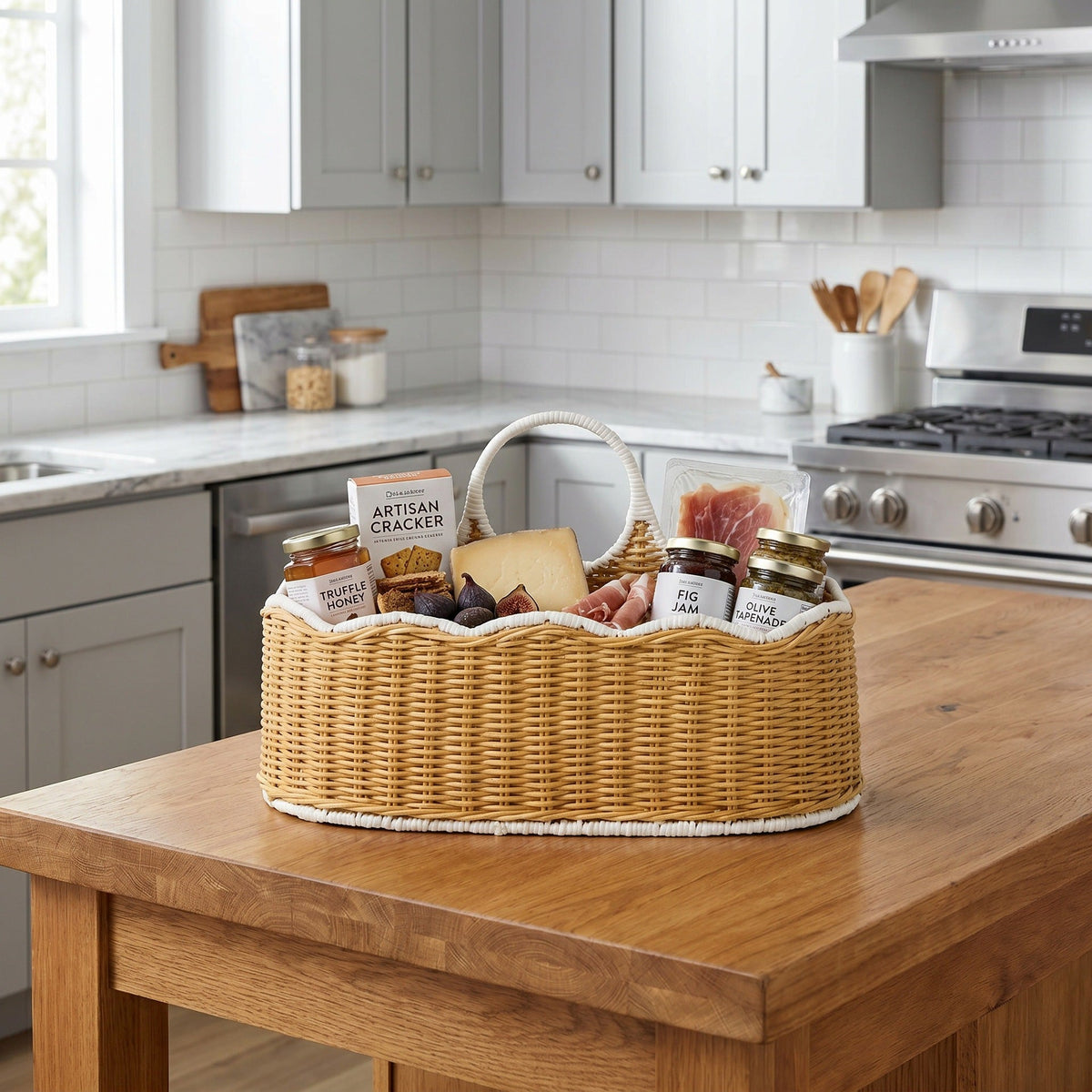 Woven Storage Caddy with a Center Handle | Two Compartments for Everyday Odds and Ends | Hallway or Living Room