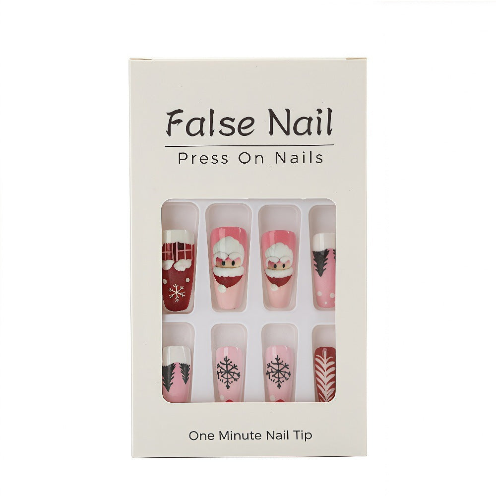 Press On Nails with Snowflake and Santa Designs | Glossy Christmas Nail Art Set | Adhesive Tabs Included for Easy Wear