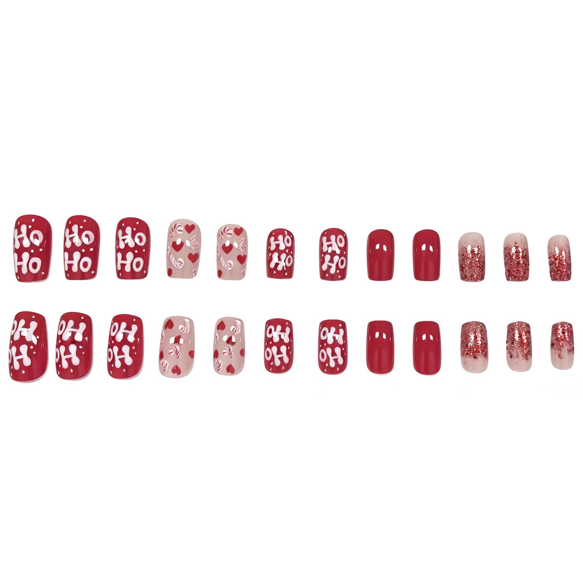 Pink Christmas Nails with Candy Cane and Lettering Art | Glossy Chip Resistant Tips | Non Toxic Set with Tools