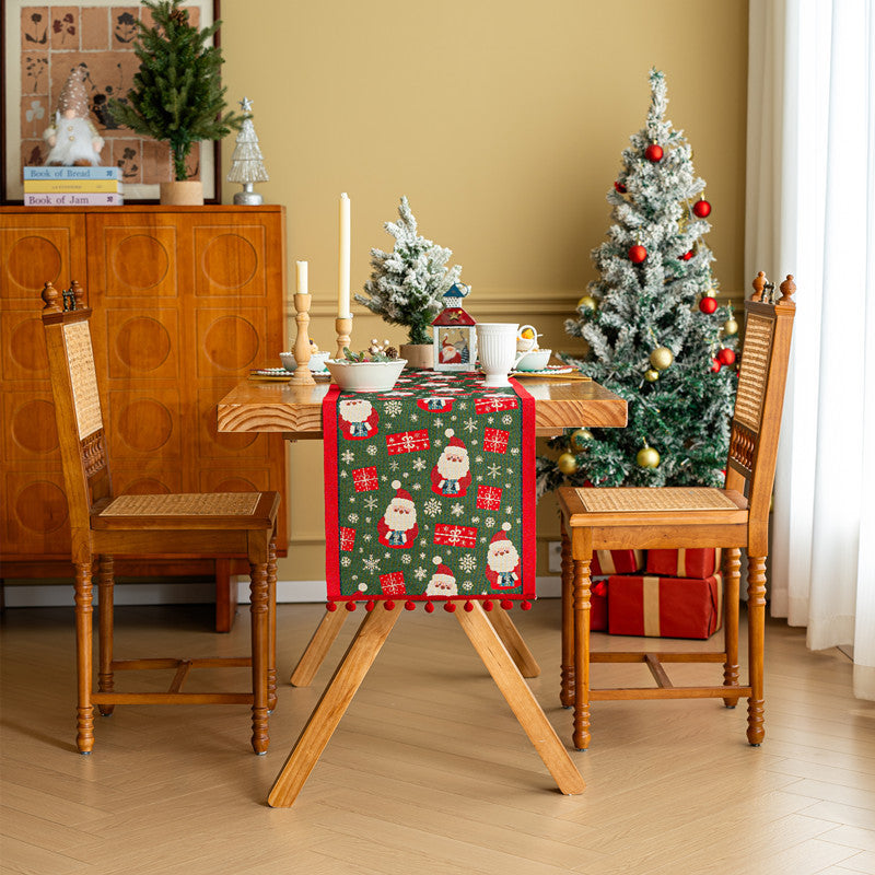 Christmas Table Runner with Trees and Snowflakes | Machine Washable Festive Dining Decor | Four Colours and Designs
