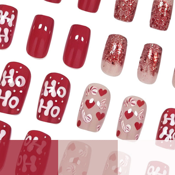 Pink Christmas Nails with Candy Cane and Lettering Art | Glossy Chip Resistant Tips | Non Toxic Set with Tools