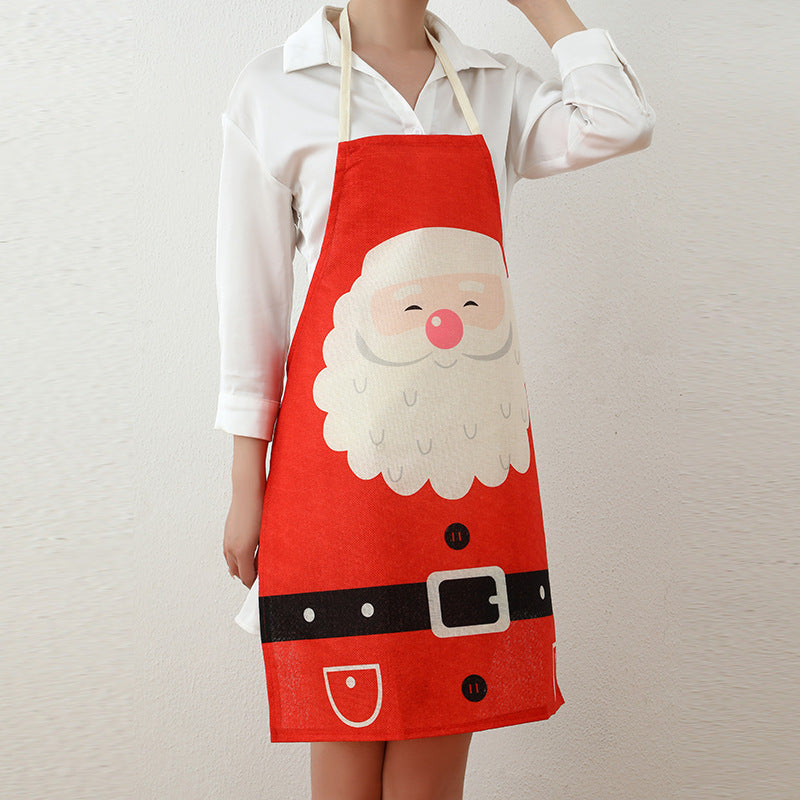 Xmas Aprons with a Santa Face and Belt Buckle Print | Adjustable Neck Strap and Long Waist Ties | Wipe-Clean Fabric, 4 Designs