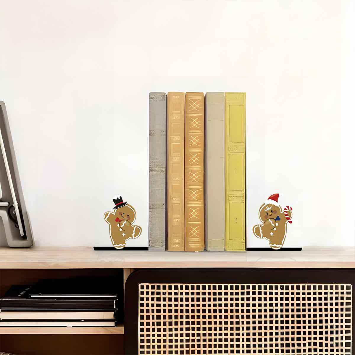 Gingerbread Bookends for Shelves and Desks | Festive Christmas Decor with Cheerful Figures | Xmas Decorations Indoor