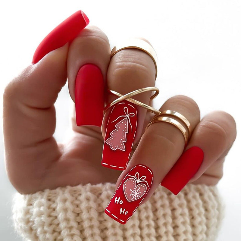 Xmas Tree and Heart Nails with Glitter Accents | Festive Christmas Press On Nail Designs | Easy Winter Manicure