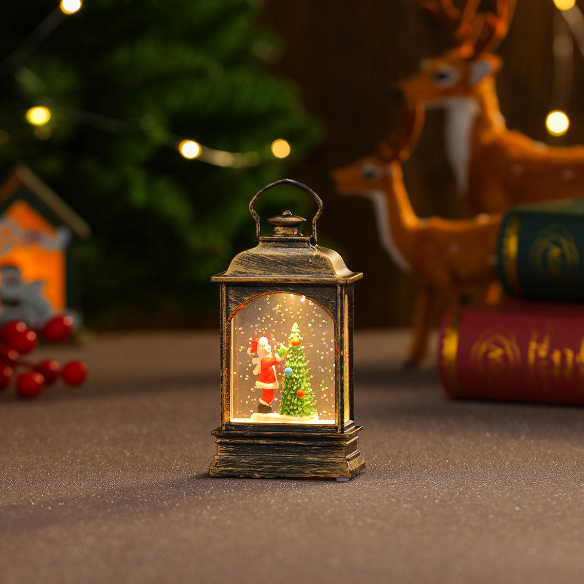 Telephone Box Christmas Decorations with a Snowman Scene | Battery Powered Lantern for Indoor or Outdoor Use | Warm Snowy Glow