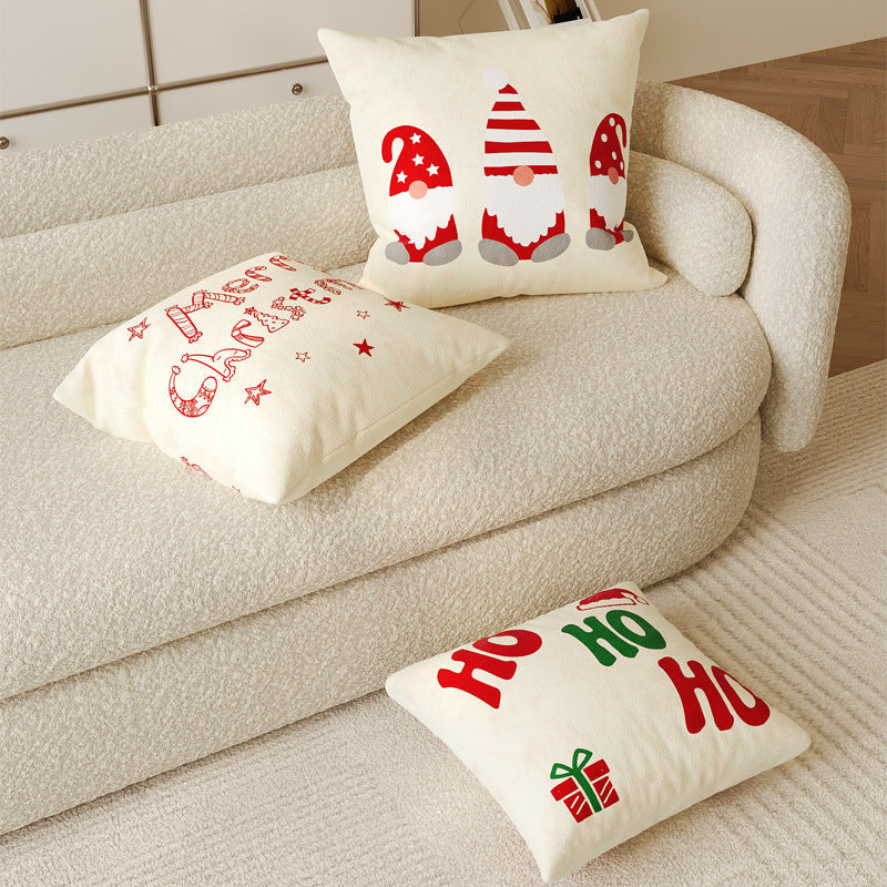 Cotton Linen Pillow Cover for Christmas Living Room Decor | Merry Script with Holly Print | Hidden Zipper, Four Designs, Three Sizes