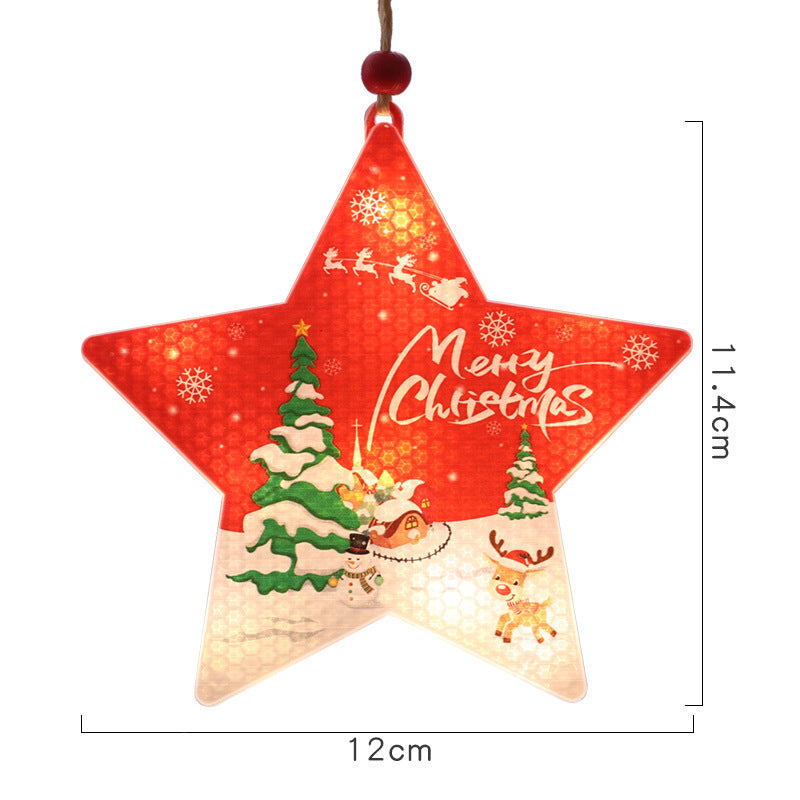 Light Up Snowman Christmas Ornaments with Star, House and Stocking Shapes | Wooden Hanging Decor on a Cord | Warm Indoor Glow