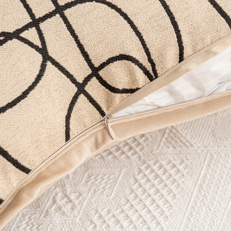 Abstract Line Embroidered Throw Pillow with Removable Cover | 18 x 18 in Accent Cushion for Sofa and Bed | 5 Colors