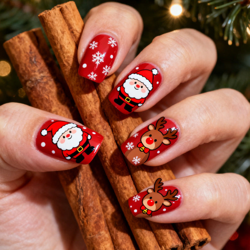 Snowman and Santa Nails with Snowflake Art | Festive Christmas Press On Nail Designs | Easy Winter Manicure for Parties