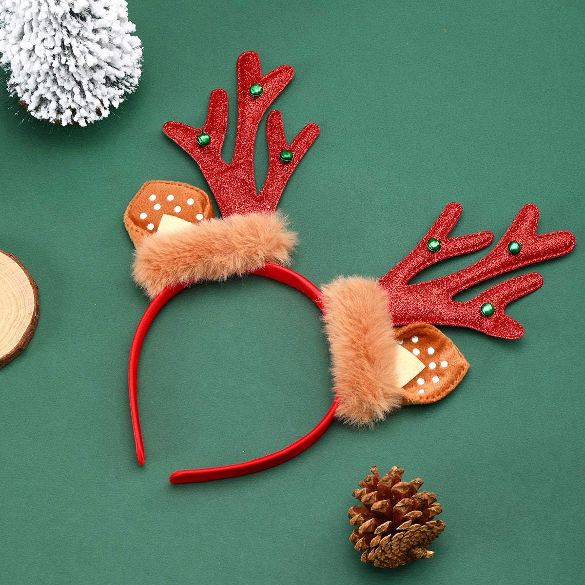 Christmas Headband with Sparkling Reindeer Antlers | Soft Base Built for All-Day Comfort | Party Accessories in Green, Red or Gold
