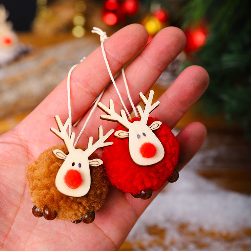 Reindeer Ornaments with a Pompom Body and Wood Antlers | Brown, White, Red or Grey | Christmas Decorations to Hang
