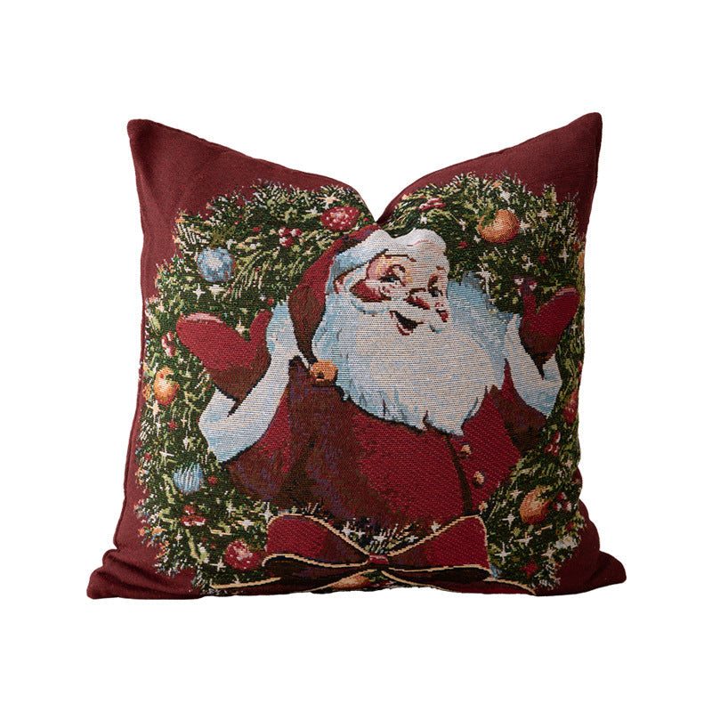 Christmas Home Decor Tapestry Pillow Cover with Santa and Reindeer Motif | Woven Gobelin Texture, Concealed Zipper | Six Designs