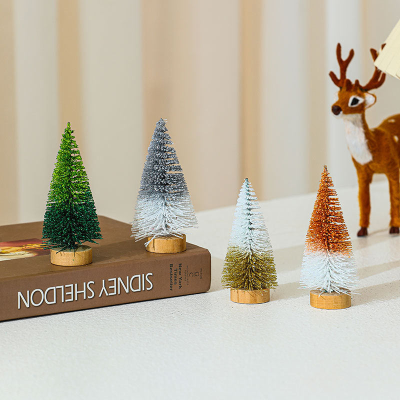 Mini Christmas Tree Set with Snow Tipped Branches | Graded Color Finish | Mantel, Desk and Table Displays