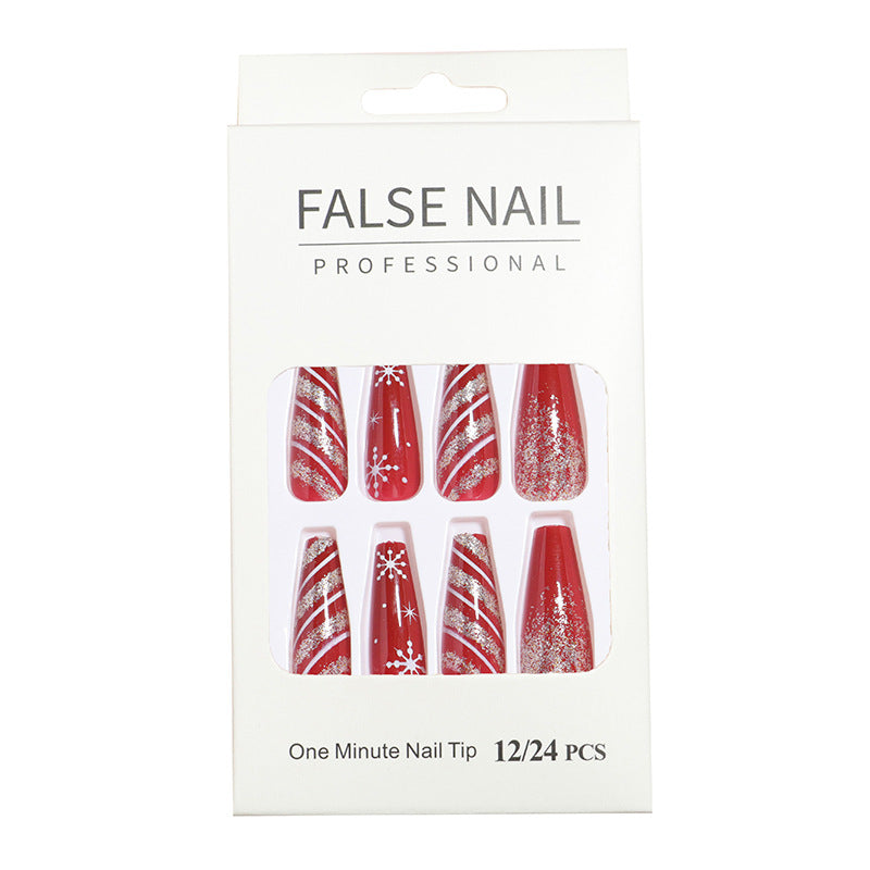 Adhesive Press On Nails with Red Snowflake Design | Glue Free Application Strips | Scratch Resistant Coffin Tips