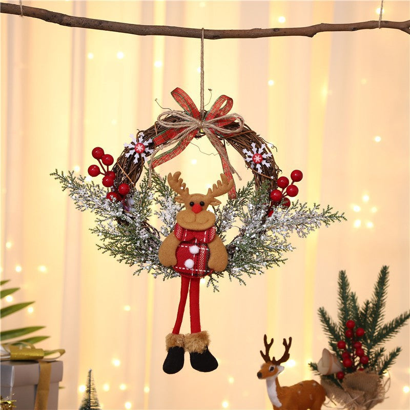 Christmas Wreath with a Felt Reindeer Face and Red Berries | Hanging Loop for Doors and Sheltered Porches | 16 Designs