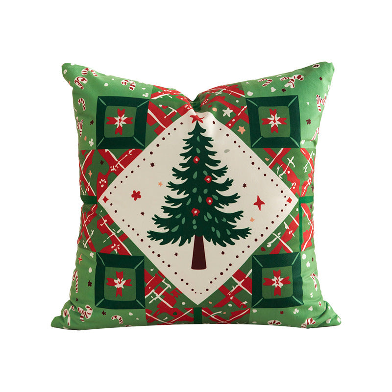 Patchwork Pillow Cover for Christmas Decorations with Bauble and Santa Hat Print | Machine Washable, Hidden Zipper | Six Designs