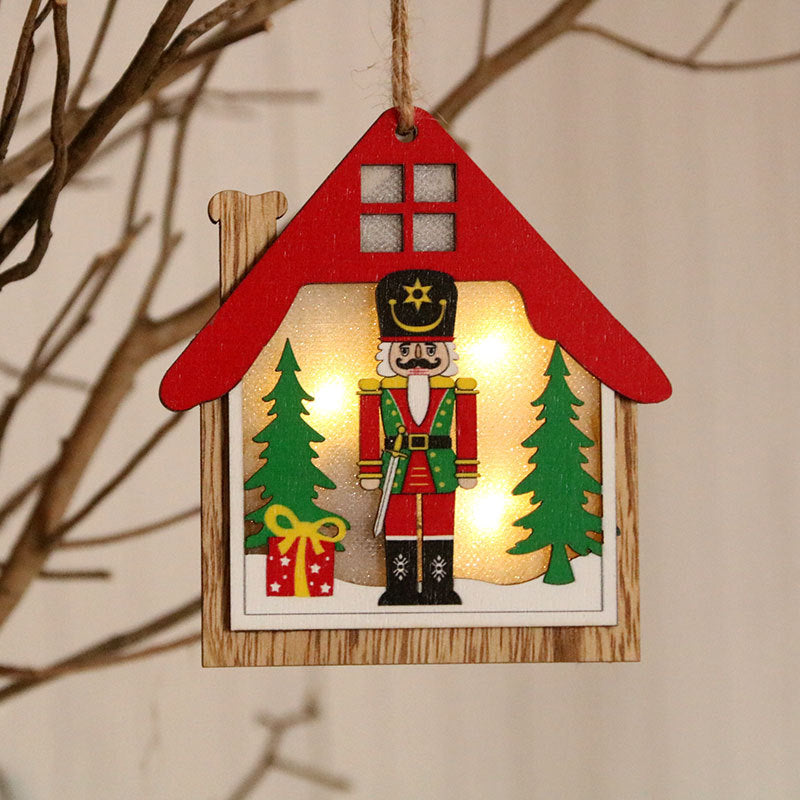 Wooden Wall Hanging Christmas Tree with Nutcracker Design | Soft LED Lights Inside | Star and House Shapes, Four Styles