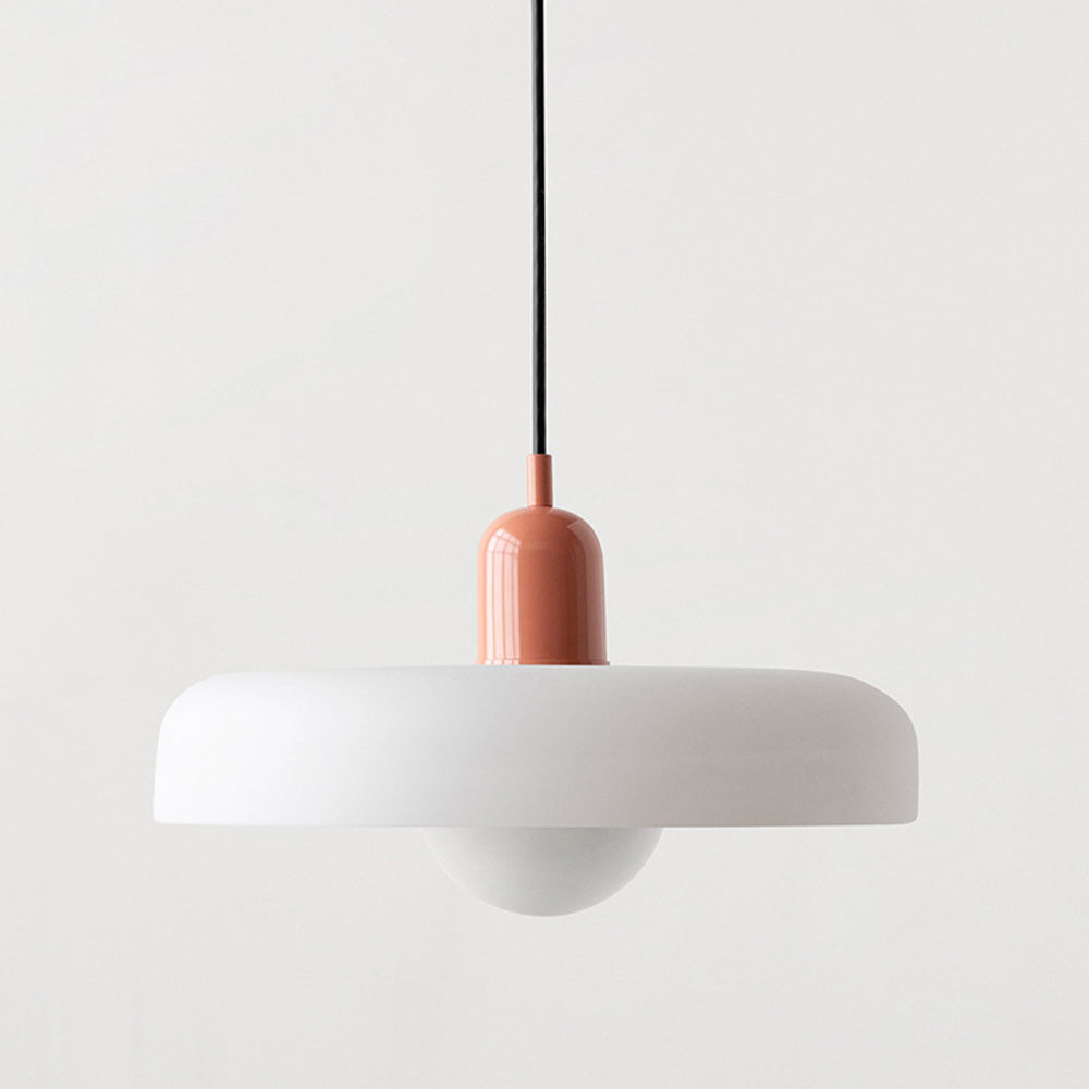 Glass Pendant Light Ceiling Fixture in Bauhaus Style | Even Glow over a Dining Table or Kitchen Island | 10 x 7 Inch