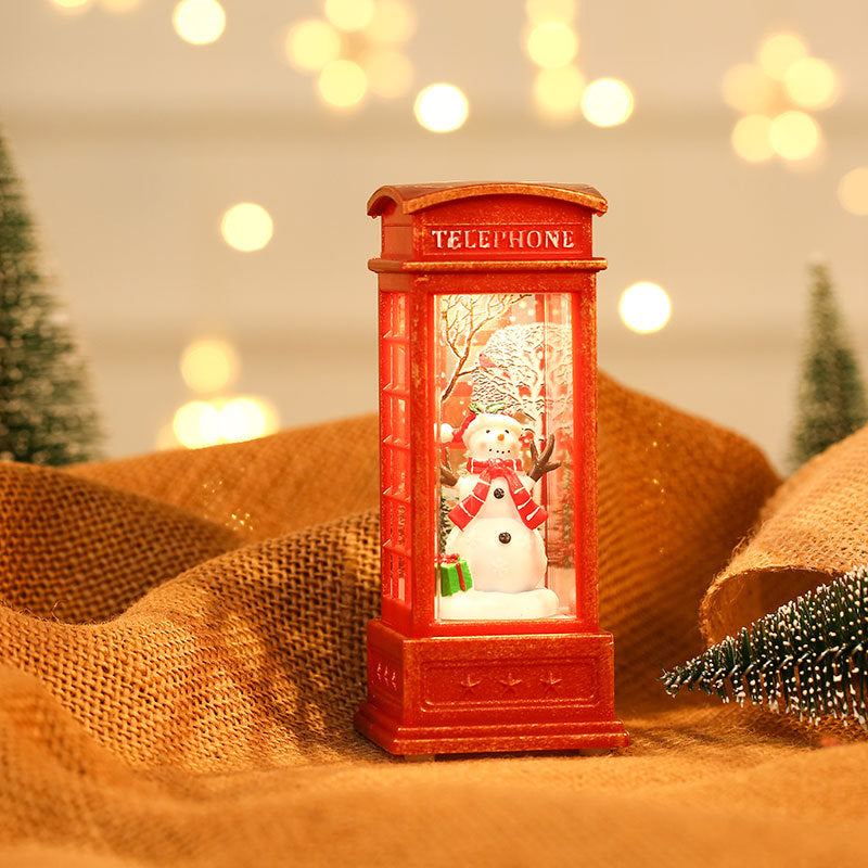 Snowman in a Red Telephone Box Figurine | Tabletop Christmas Decorations for Mantel Display | Lightweight, Easy to Move