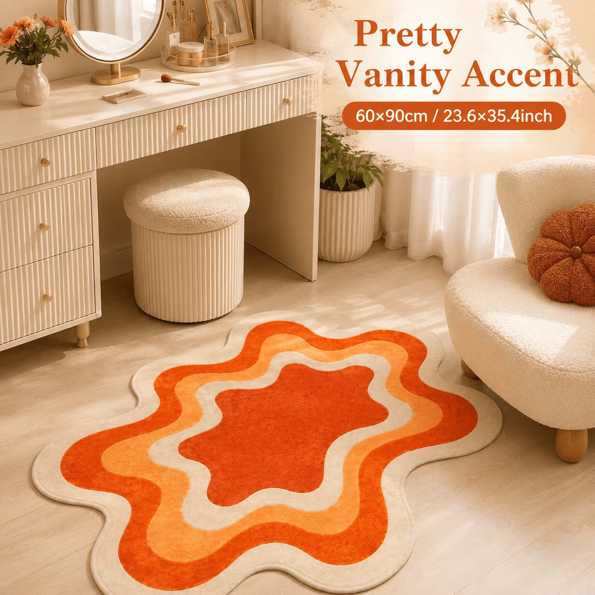 Flower-Shaped Area Rug with Layered Color Bands | Soft Underfoot for a Bedroom or Dressing Corner | Easy to Clean