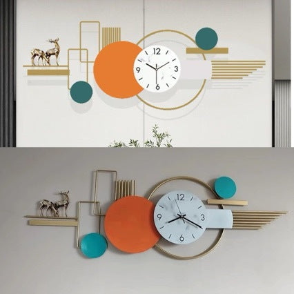 Modern Wall Clock with Geometric Circles and Line Accents | Large Numerals and Minute Marks | Silent Sweep Movement