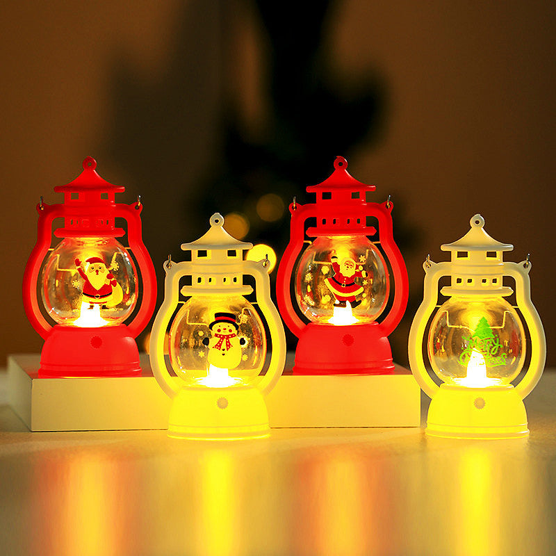 Santa Claus Christmas Decorations in a Small Oil Lamp Lantern | Energy Saving LED Light | Indoor or Outdoor Festive Accent