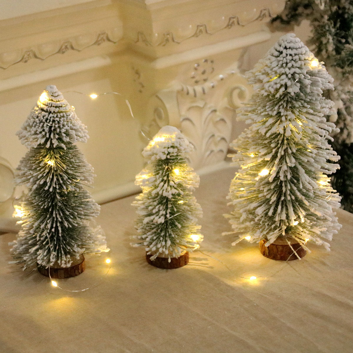 Mini Snow Covered Christmas Tree for Tabletops | Frosted Tips on a Sturdy Wooden Base | Lightweight Holiday Decorations