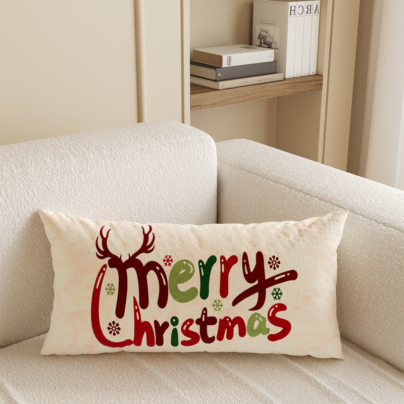 Lumbar Pillow Cover for Christmas Decorations with Snowflake and Merry Lettering | Insert Sold Separately | Four Designs, Two Sizes