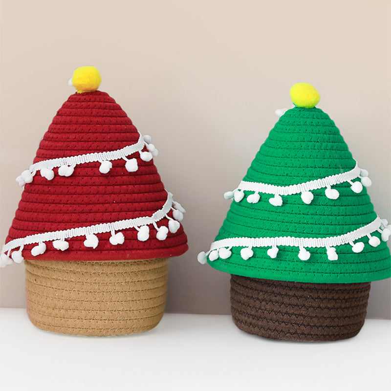 Christmas Tree Basket in Green or Red | Festive Xmas Storage with a 26 cm Height | Decorative Holiday Home Accent