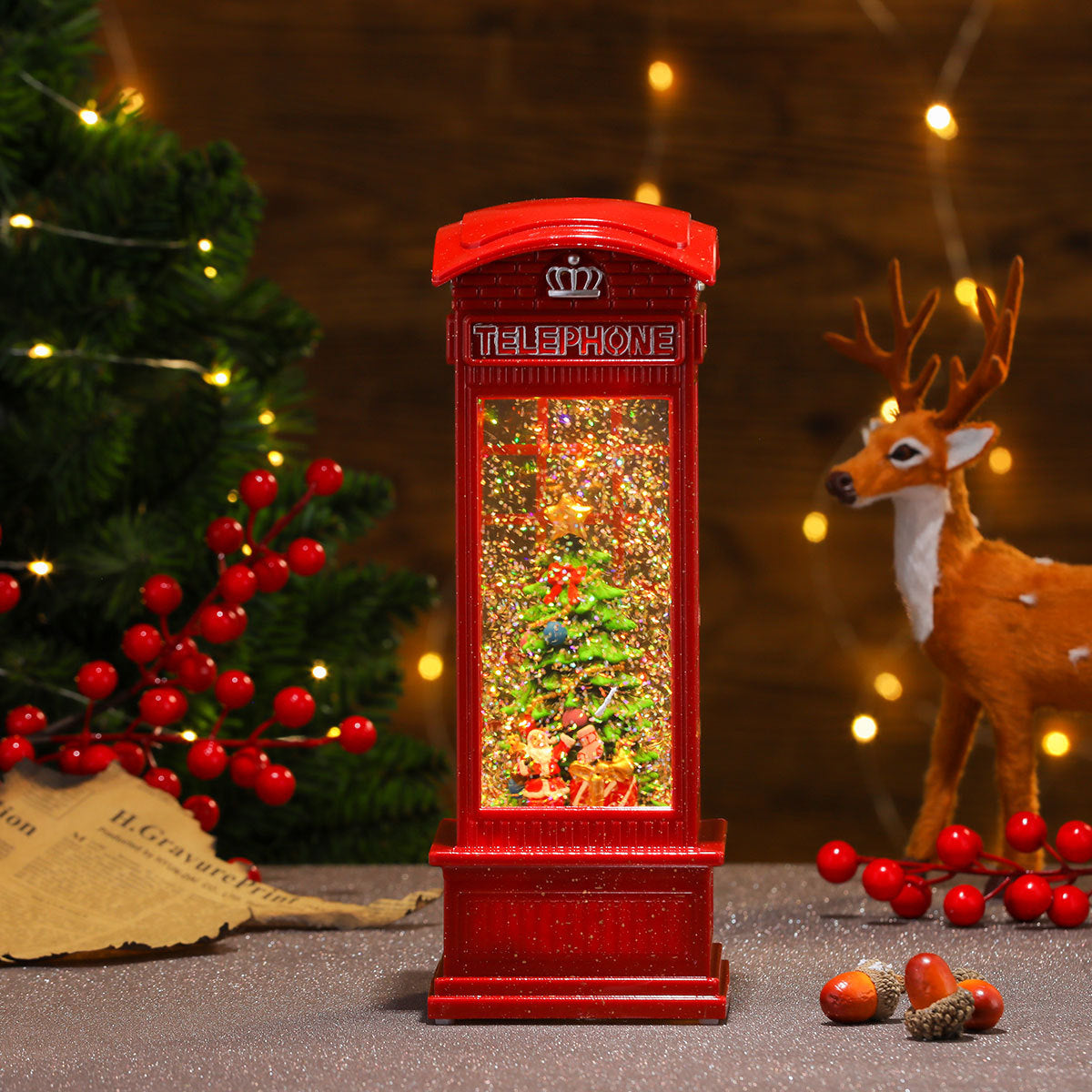 Musical Christmas Lanterns with a Santa and Reindeer Scene | Plays Classic Holiday Melodies | 12 in Tall Painted Tabletop Light