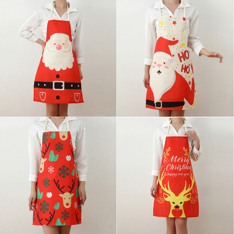 Xmas Aprons with a Santa Face and Belt Buckle Print | Adjustable Neck Strap and Long Waist Ties | Wipe-Clean Fabric, 4 Designs