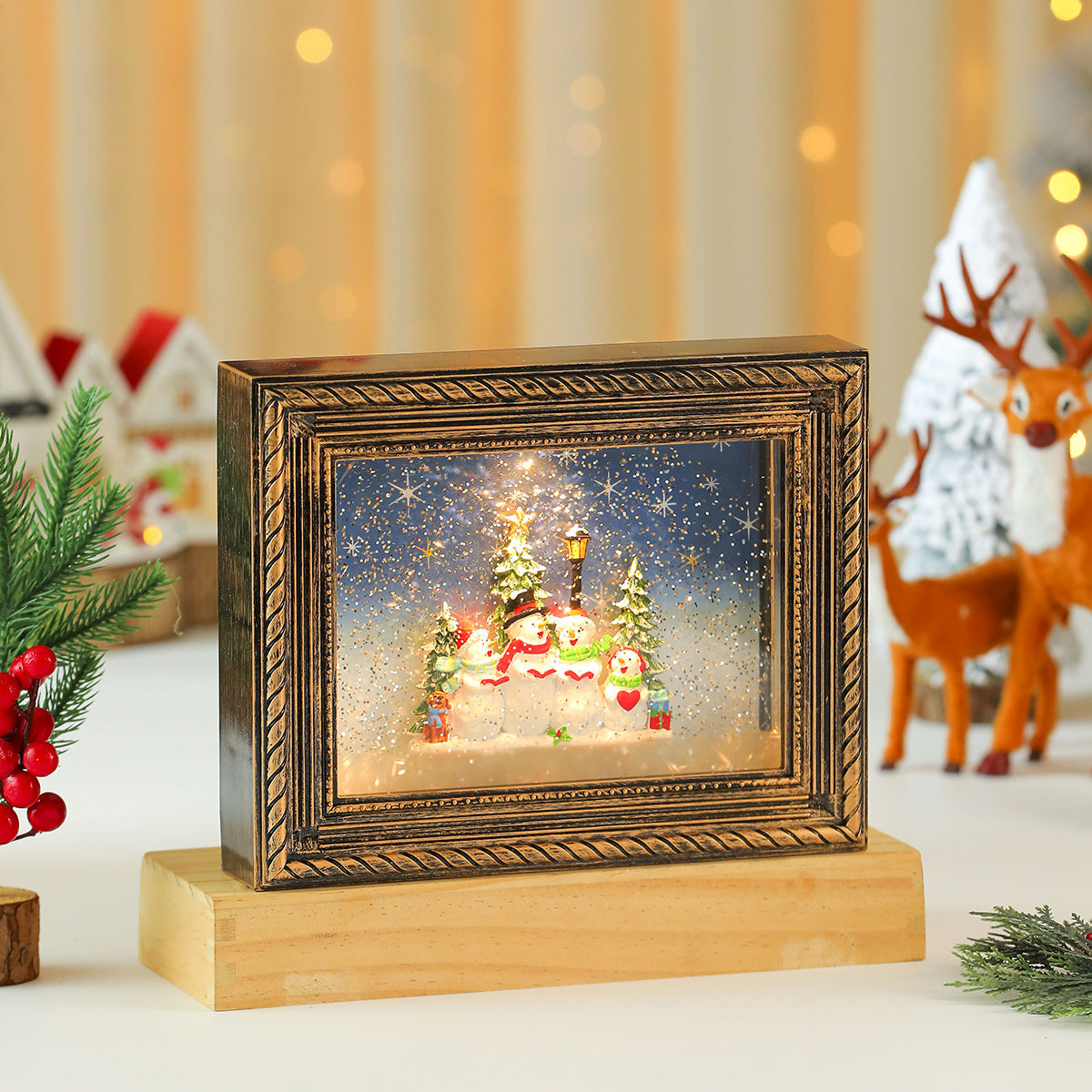 Lighted Picture Frame with a Christmas Village Scene | Snowy Truck and Cottage Designs | Warm Glow for Shelf and Mantel Displays