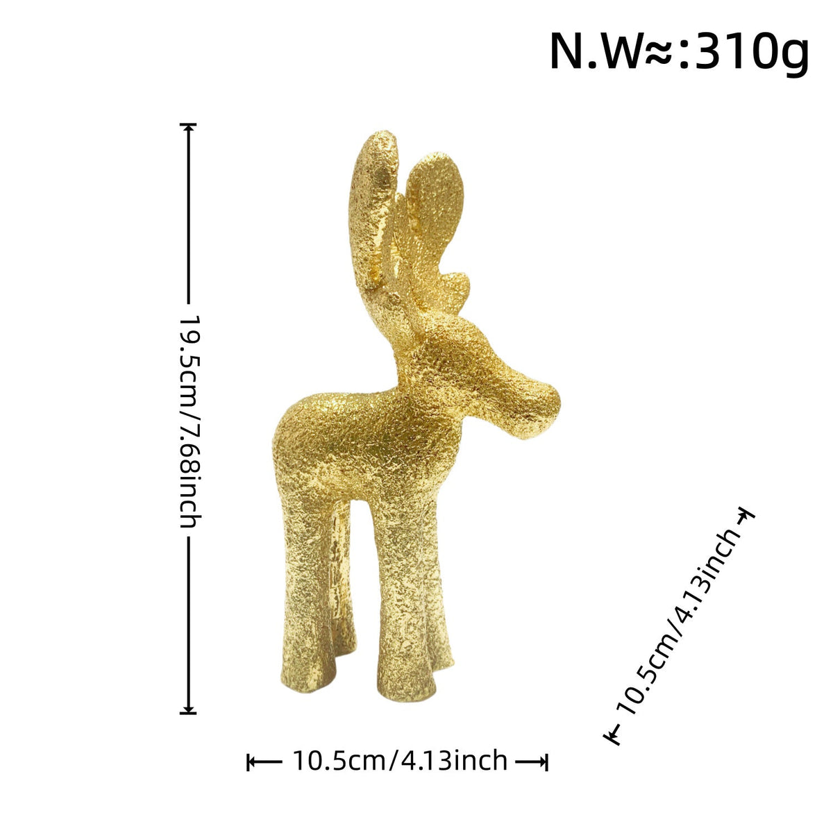 Reindeer Figurine in Resin, 19.5 cm Tall | Christmas Deer Decor for Holiday Tables | Festive Xmas Sculpture in White or Gold