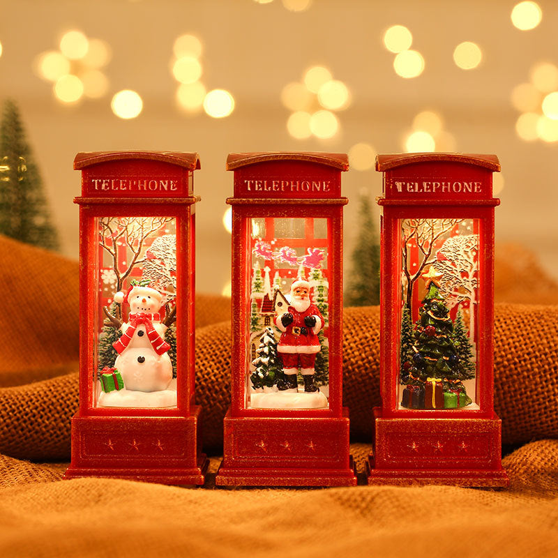Snowman in a Red Telephone Box Figurine | Tabletop Christmas Decorations for Mantel Display | Lightweight, Easy to Move