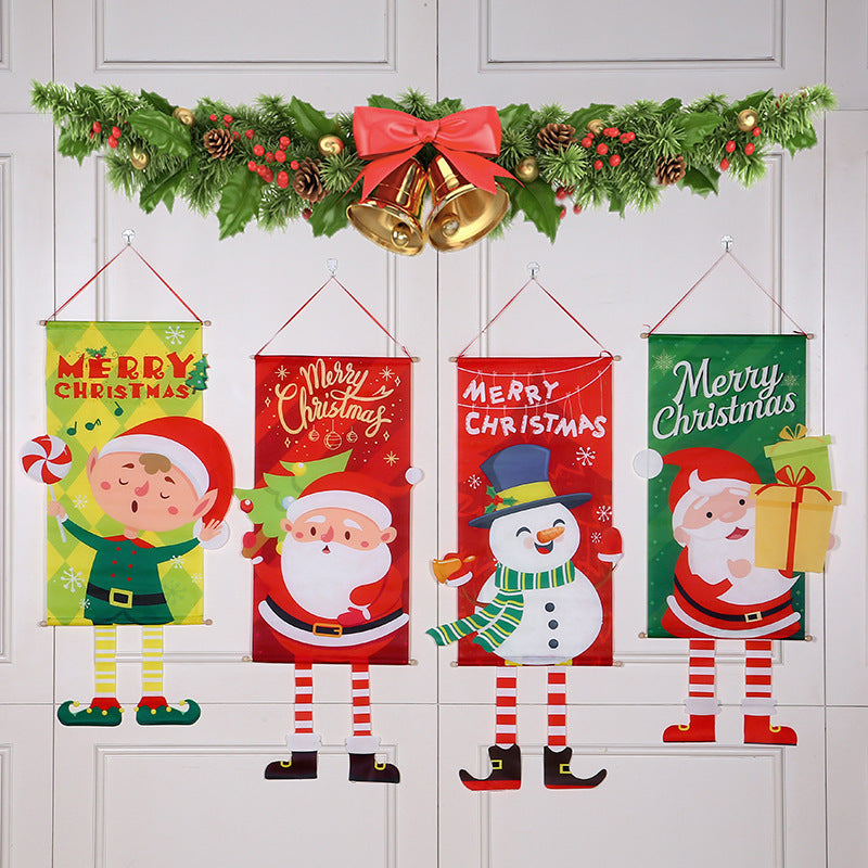 Christmas Wall Banner with Santa and Festive Greeting Print | Durable Fabric, Hanging Loop Included | Six Designs for Door Decorations