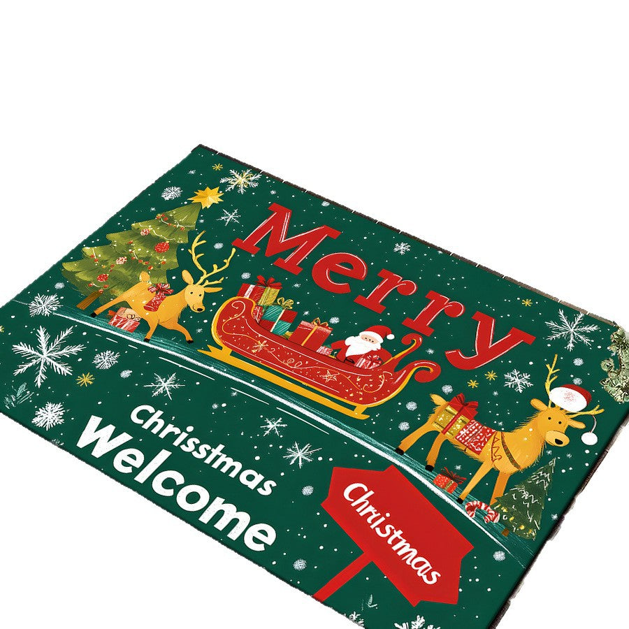 Christmas Door Mat with a Dog in a Festive Jumper | Red Welcome Rug for Entryways | Durable Weave in Several Sizes
