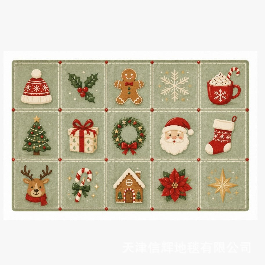 Xmas Door Mat with Santa in His Sleigh | Merry Christmas Welcome Rug in Two Sizes | Festive Holiday Porch Decor