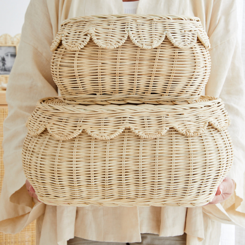Scalloped Wall Basket Decor in Woven Rattan | Mounts Flat to Hold Plants or Small Items | 5 Finishes