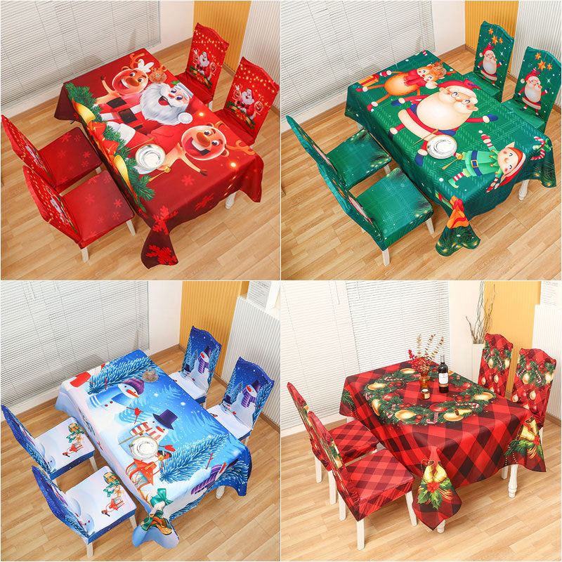 Christmas Tablecloth with Santa Figures and Festive Lettering | Stain-Resistant Fabric, Wipe or Machine Wash | 7 Designs