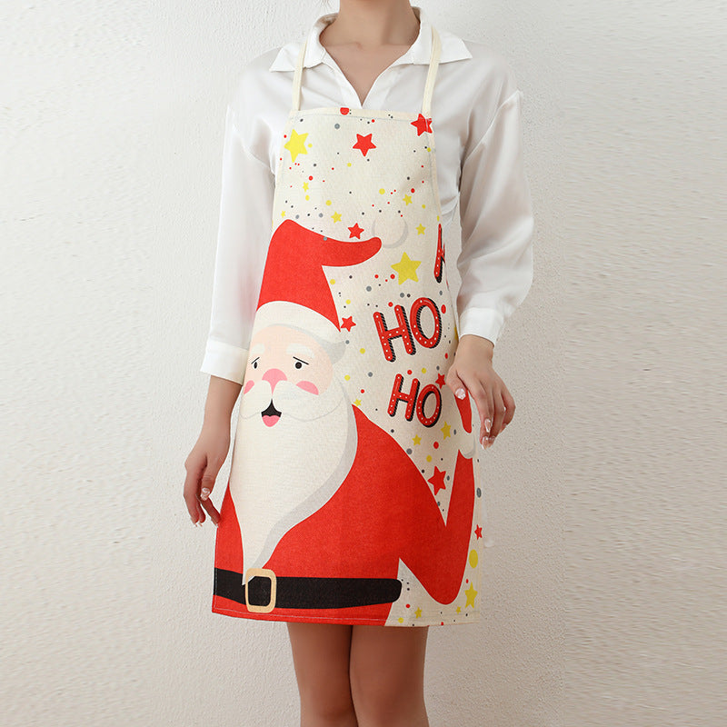 Xmas Aprons with a Santa Face and Belt Buckle Print | Adjustable Neck Strap and Long Waist Ties | Wipe-Clean Fabric, 4 Designs