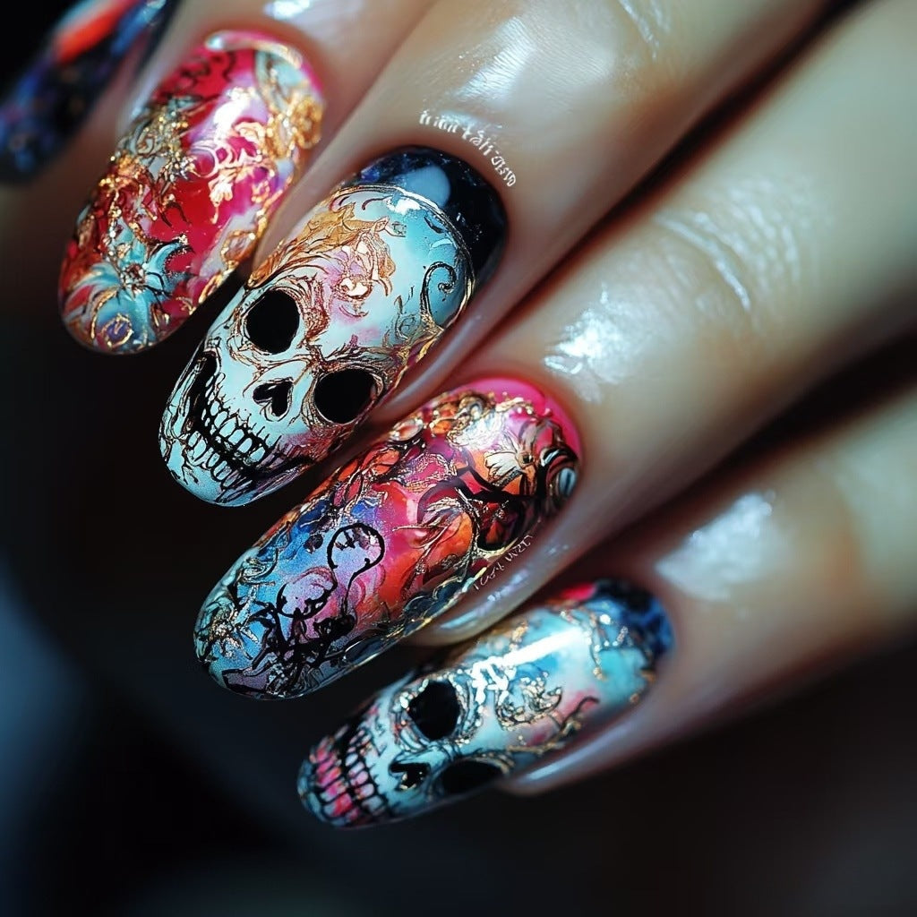 Halloween Skull Press-On Nails | Available in 6 Colors | Glue-Free Application in Minutes for Parties and Nights Out