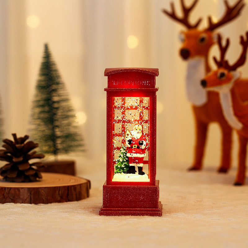 Telephone Box Christmas Decorations with a Snowman Scene | Battery Powered Lantern for Indoor or Outdoor Use | Warm Snowy Glow
