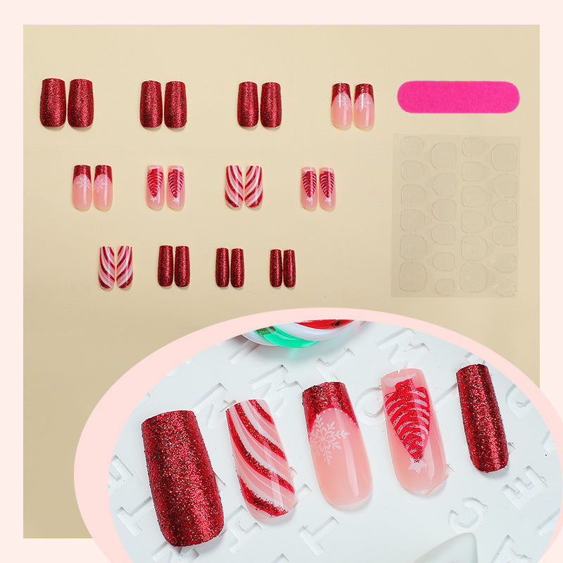 Red and White Glitter Christmas Nails | Press On Nail Art Designs for Winter | Festive Manicure for Home Parties