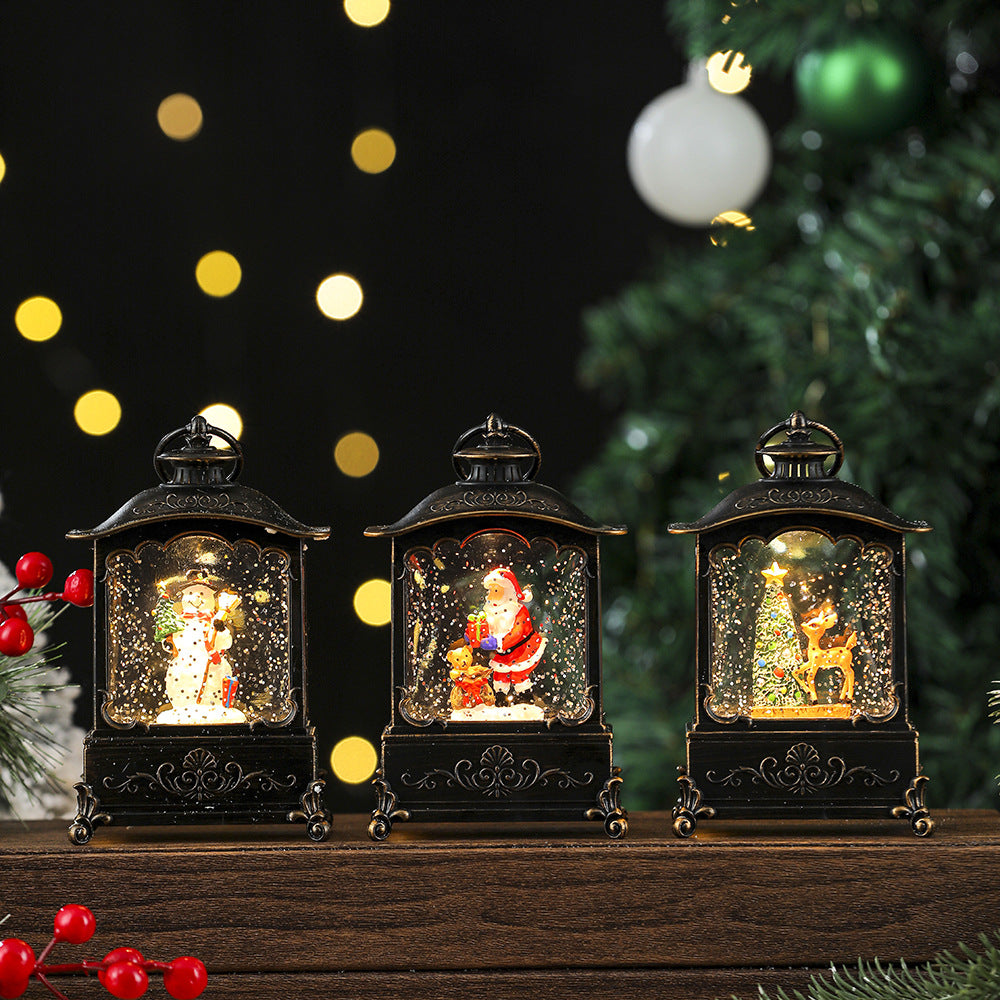 Christmas Snowman Lantern with a Glitter Filled Dome | Battery Powered, No Cables Needed | Warm LED Glow for Mantel Decor