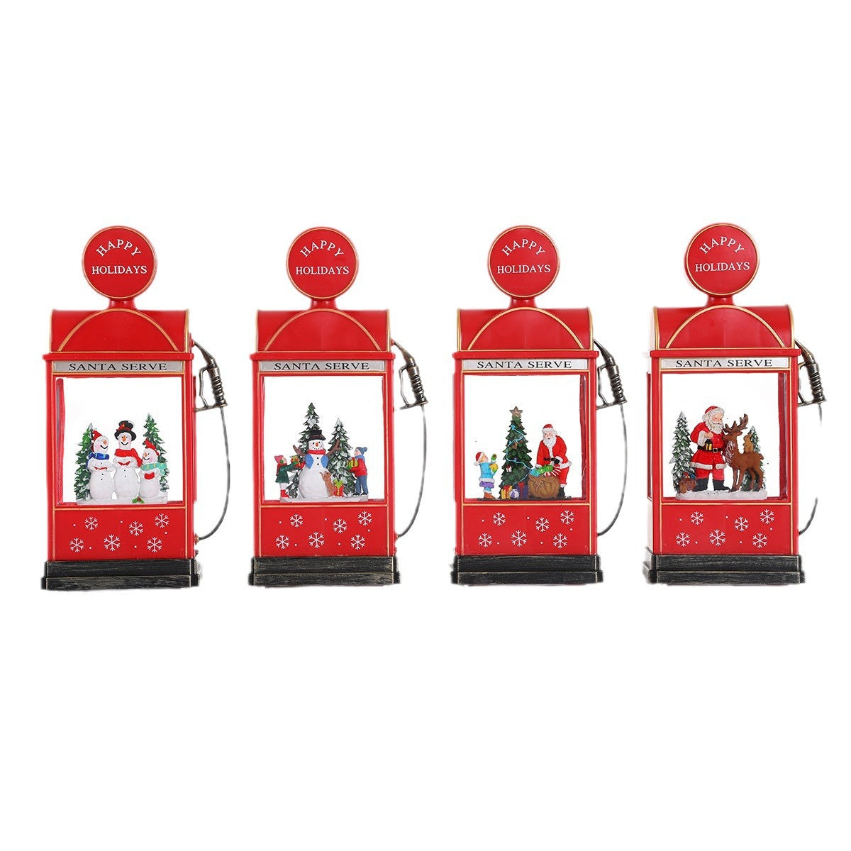 Santa Scene Lantern with Warm Christmas Lights | Battery Operated Tabletop Decor | Vintage Style and a Snowy Backdrop